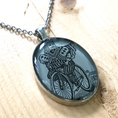 Bicycle Playing Card King Pendant by Emily McDonald | Silver plated copper, epoxy resin, playing card, stainless steel chain Bicycle Playing Card King Pendant